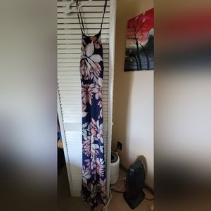 Lulus adventure seeker halter style maxi dress size xs blue and pink flowers